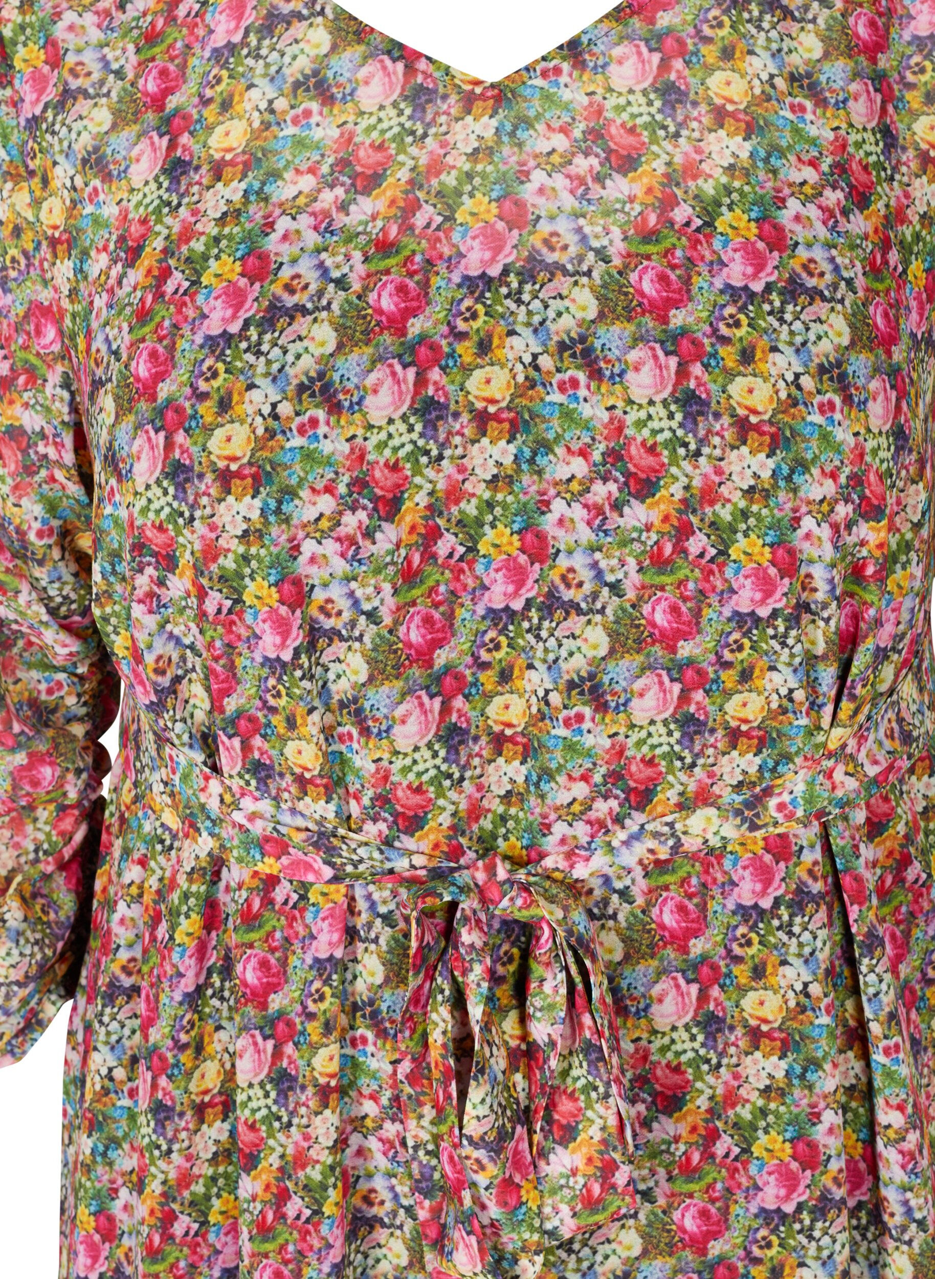 Zizzi Robe midi fleurie avec lien &agrave; nouer &agrave; la taille, Pink Flower AOP, Packshot image number 2