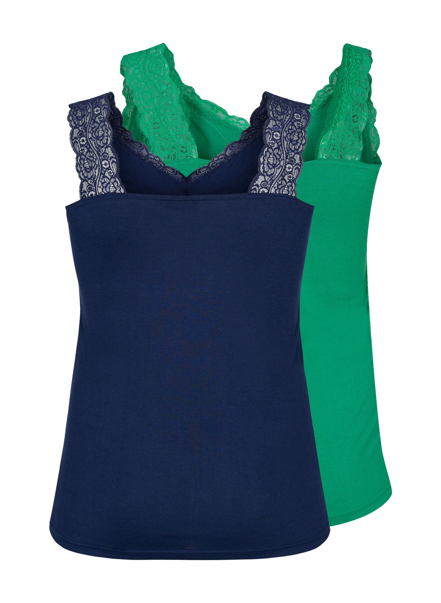 Zizzi 2er-Pack Tops mit Spitze, Navy B/Jolly Green, Packshot image number 1