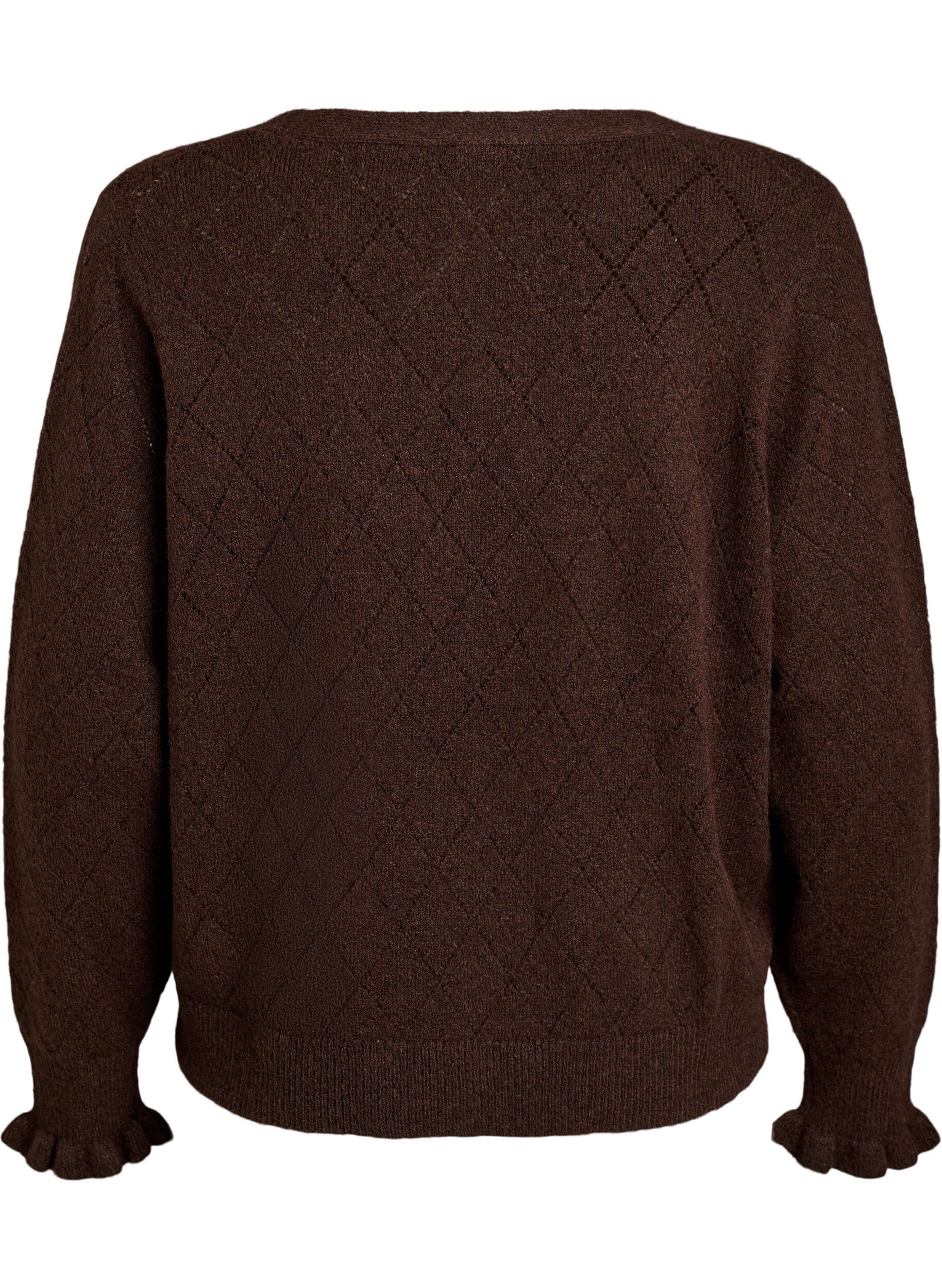 ZizziCardigan &agrave; motif arlequin et col en V, Marron, Packshot image number 1