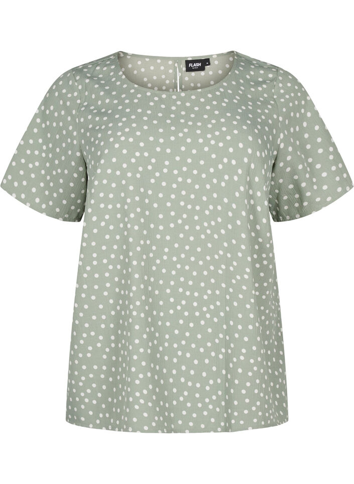 FLASH – Kurzärmelige Bluse mit Aufdruck, Iceberg Green Dot, Packshot image number 0