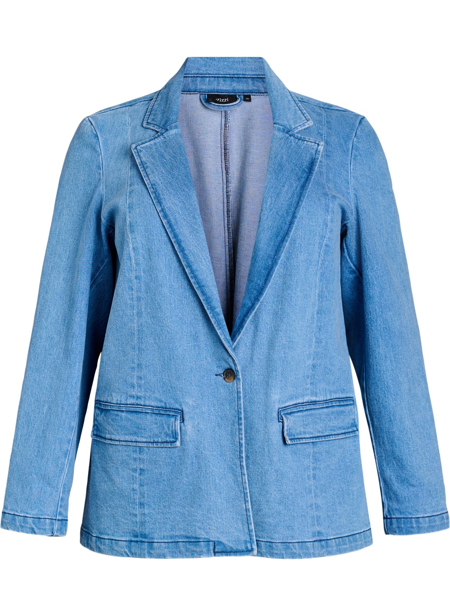 Zizzi Denimblazer mit Taschen, Blau, Packshot image number 0