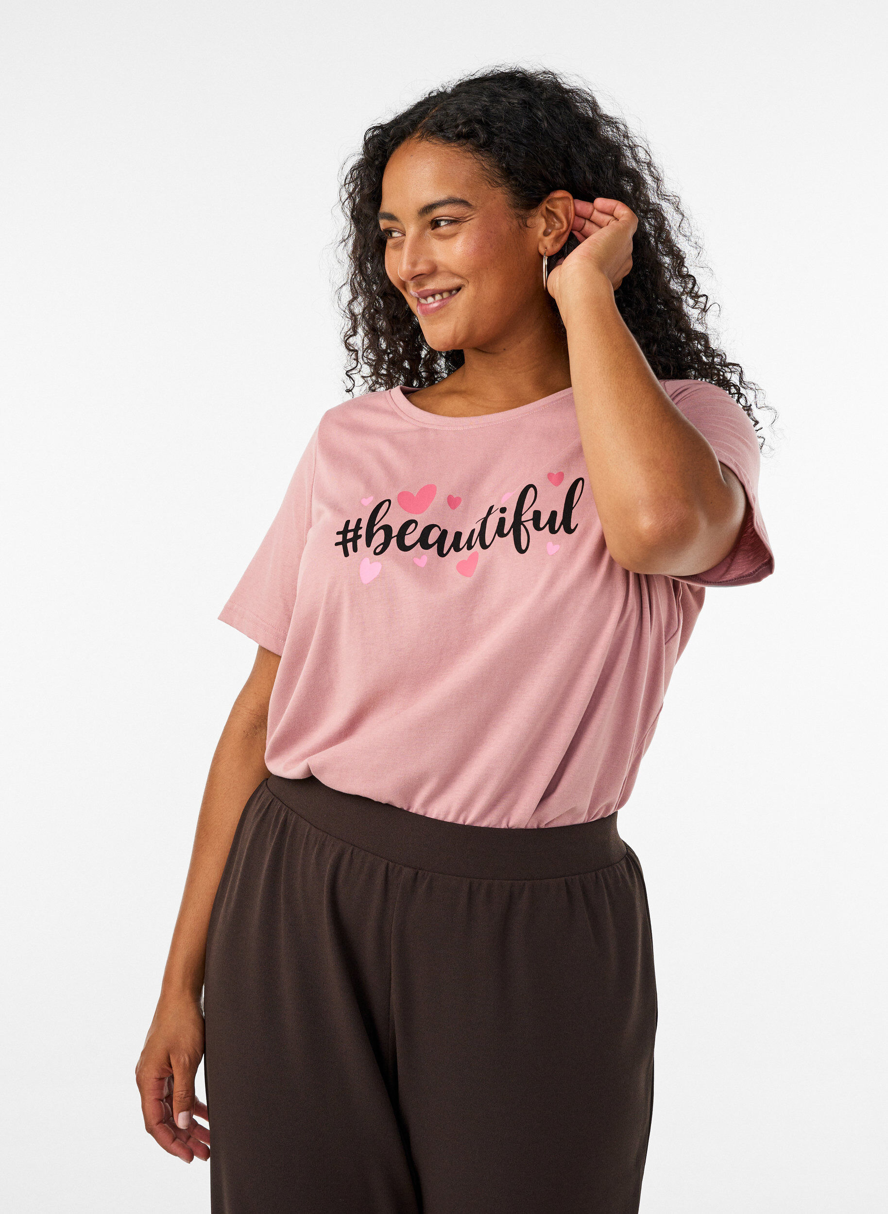 T-shirt imprim&eacute;, Rose poudr&eacute;e, Model