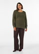 Blouse en maille avec motif ajour&eacute; textur&eacute;, Vert fonc&eacute;, Model image number 1