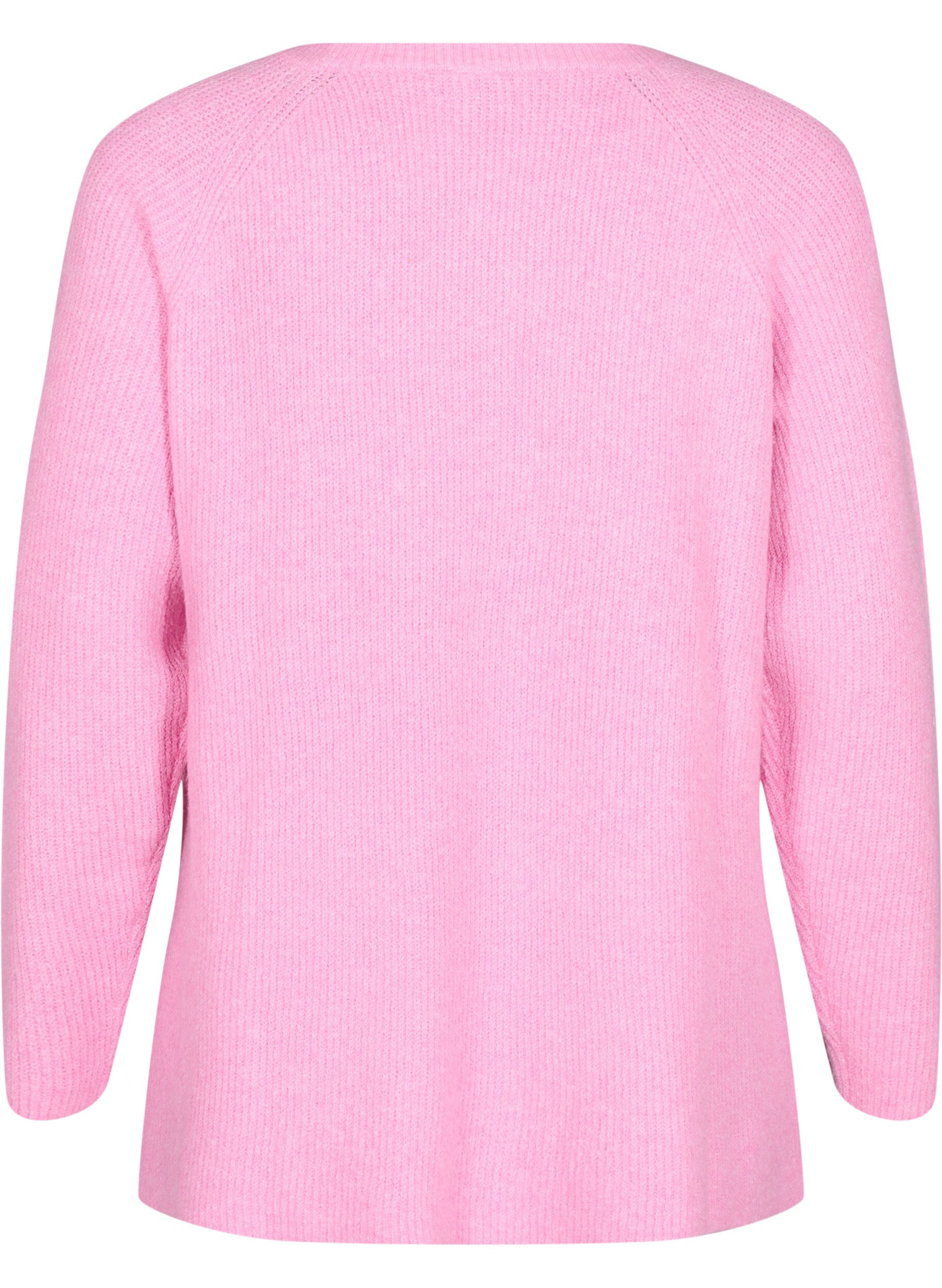 Zizzi Strickbluse mit Rundhalsausschnitt, Begonia Pink Mel., Packshot image number 1