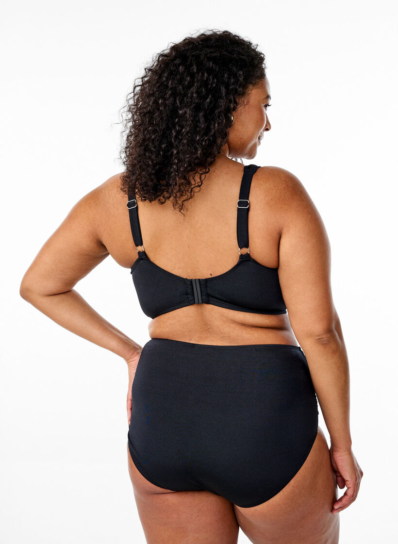 Culotte de bikini drap&eacute;e taille haute, Noir, Model image number 1