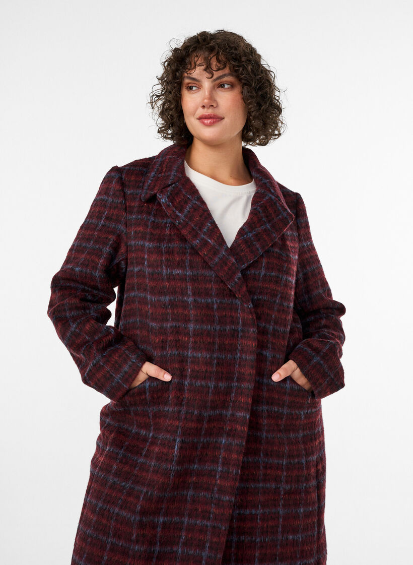 Manteau &agrave; carreaux avec poches, Bordeaux, Model image number 2