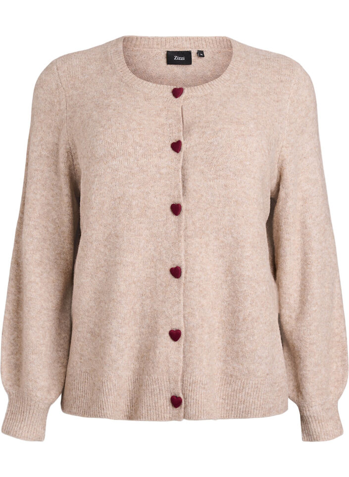 Cardigan avec boutons en forme de c&oelig;ur, Beige, Packshot image number 0