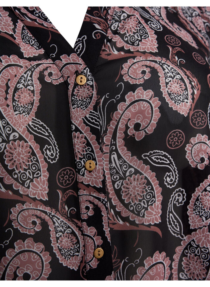 Chemise col V et imprimé, Black/Beige Paisley, Packshot image number 2