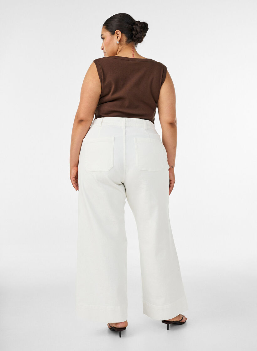 Jean Myra taille haute coupe ample, Blanc, Model image number 1