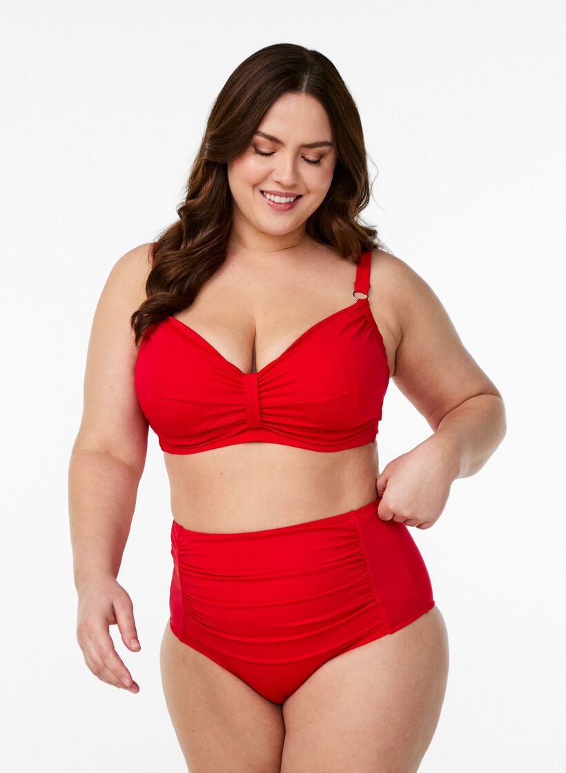 Bas de bikini &agrave; taille haute, Rouge, Model image number 0