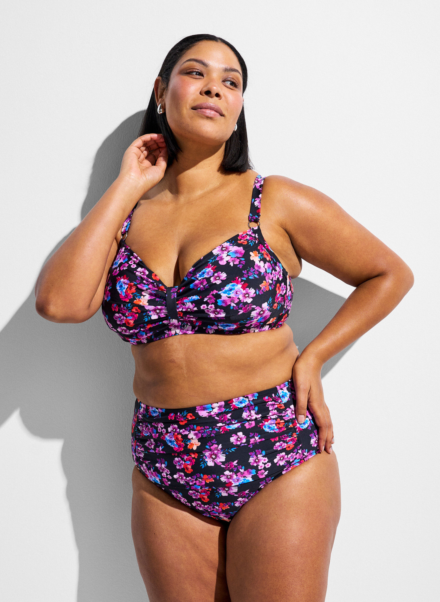 Culotte de bikini taille haute &agrave; motif, Violet, Model
