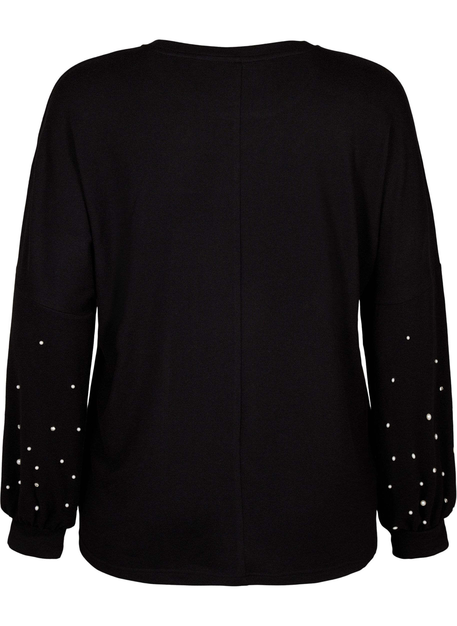 Zizzi Einfarbige Bluse mit Perlen, Black, Packshot image number 1