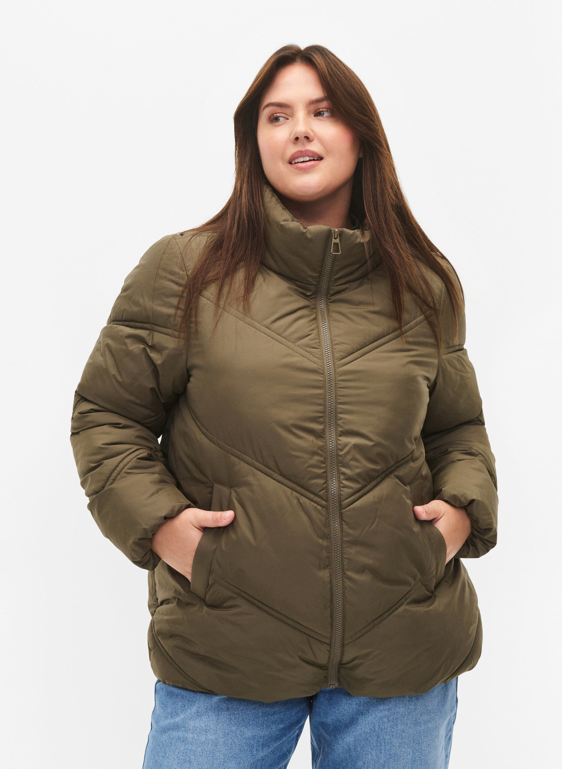Zizzi Kurze Puffer-Winterjacke mit Taschen, Bungee Cord , Model image number 0