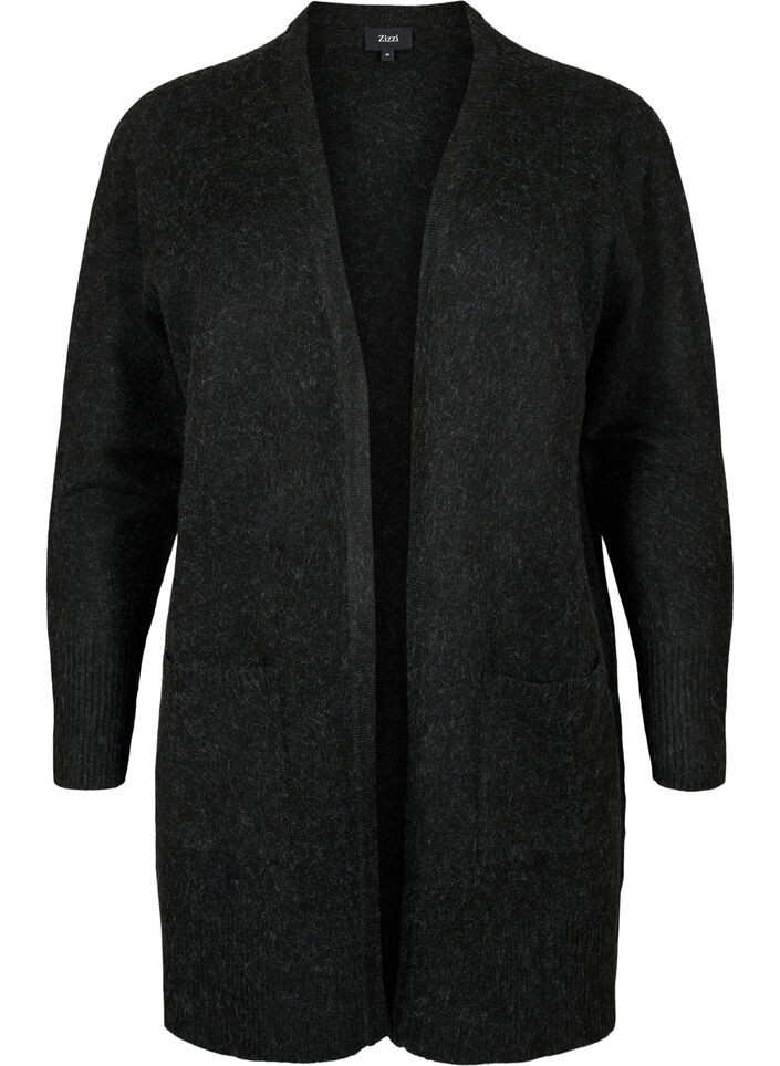 Gemusterter Strickcardigan mit Taschen, Grau, Packshot image number 0