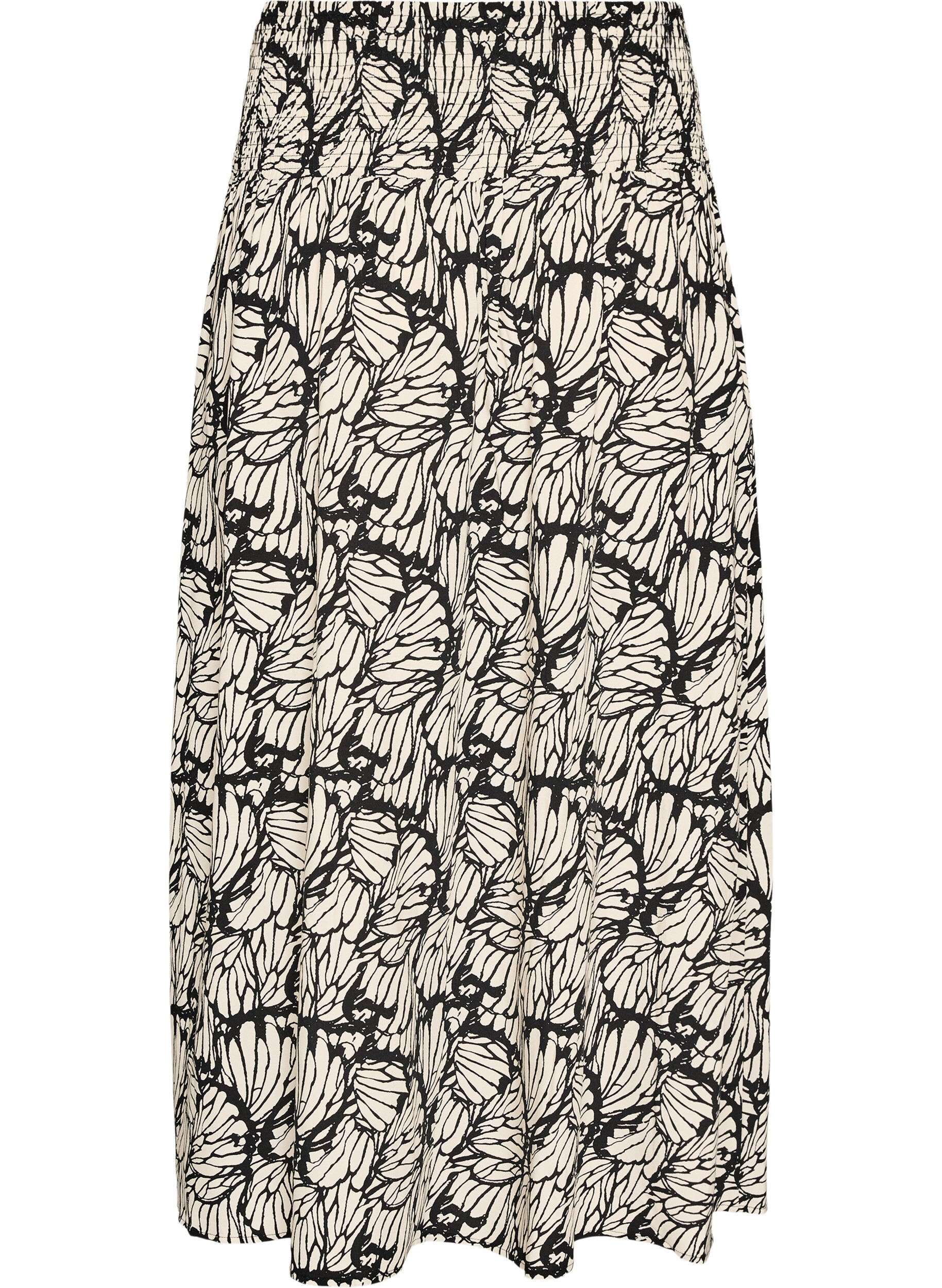ZizziJupe longue en viscose avec smocks, Noir, Packshot image number 1