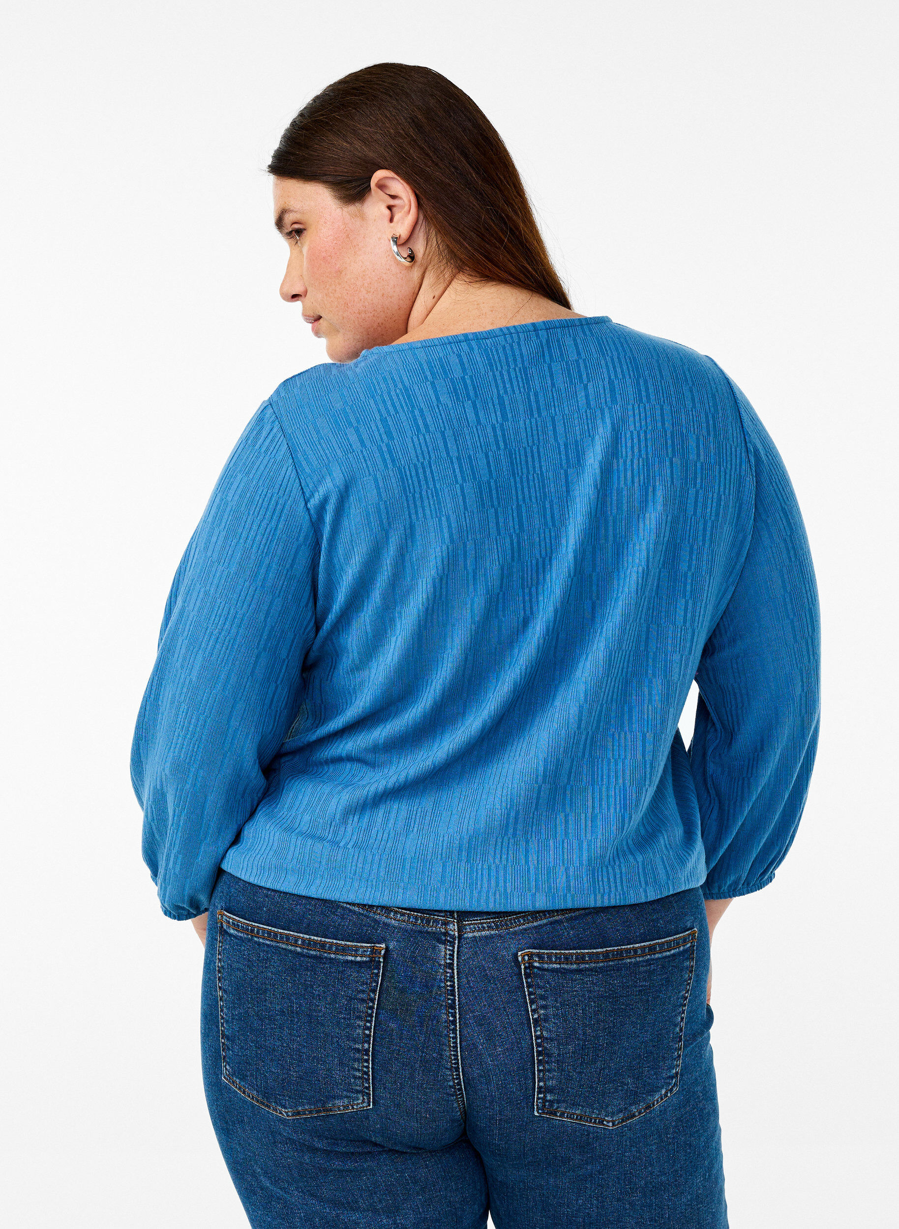 ZizziBluse mit Struktur und 3/4-&Auml;rmeln, Blau, Model image number 2
