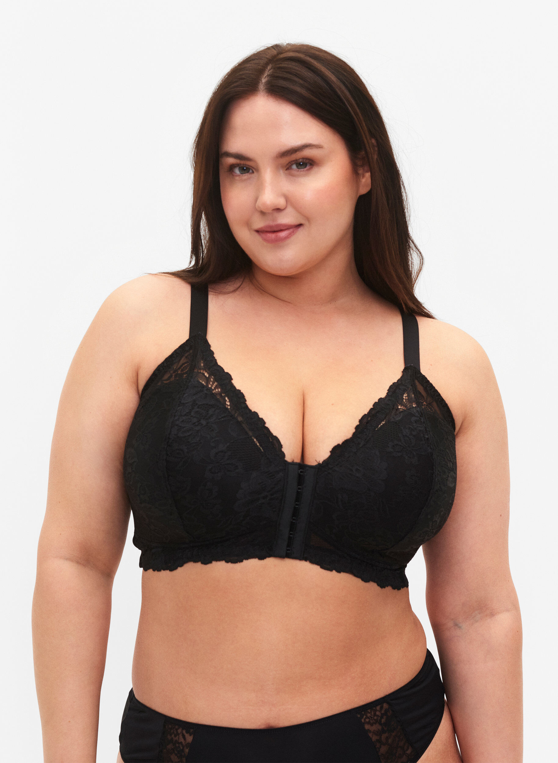 Zizzi Soutien-gorge en dentelle avec fermeture frontale, Black, Model image number 0