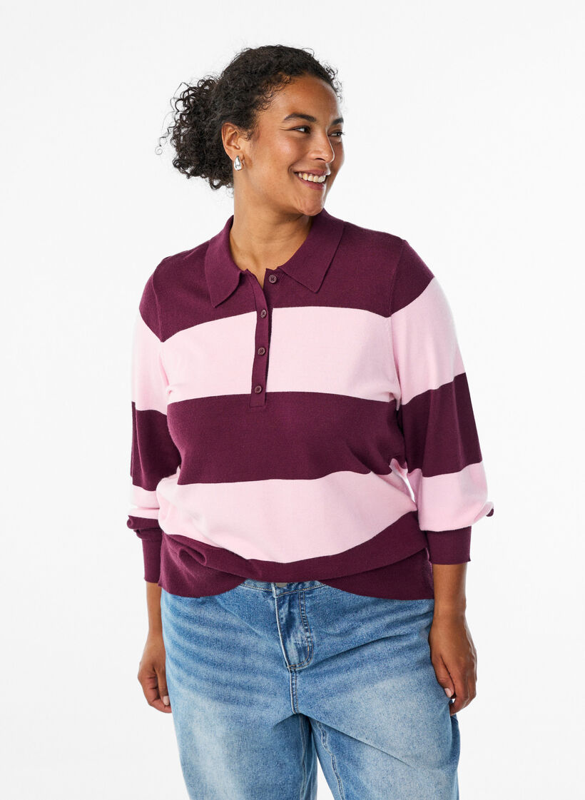 Chemisier en maille avec col, Bordeaux, Model image number 0