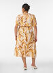 Robe midi en viscose &agrave; imprim&eacute; feuillage et taille smock&eacute;e, Jaune, Model image number 1