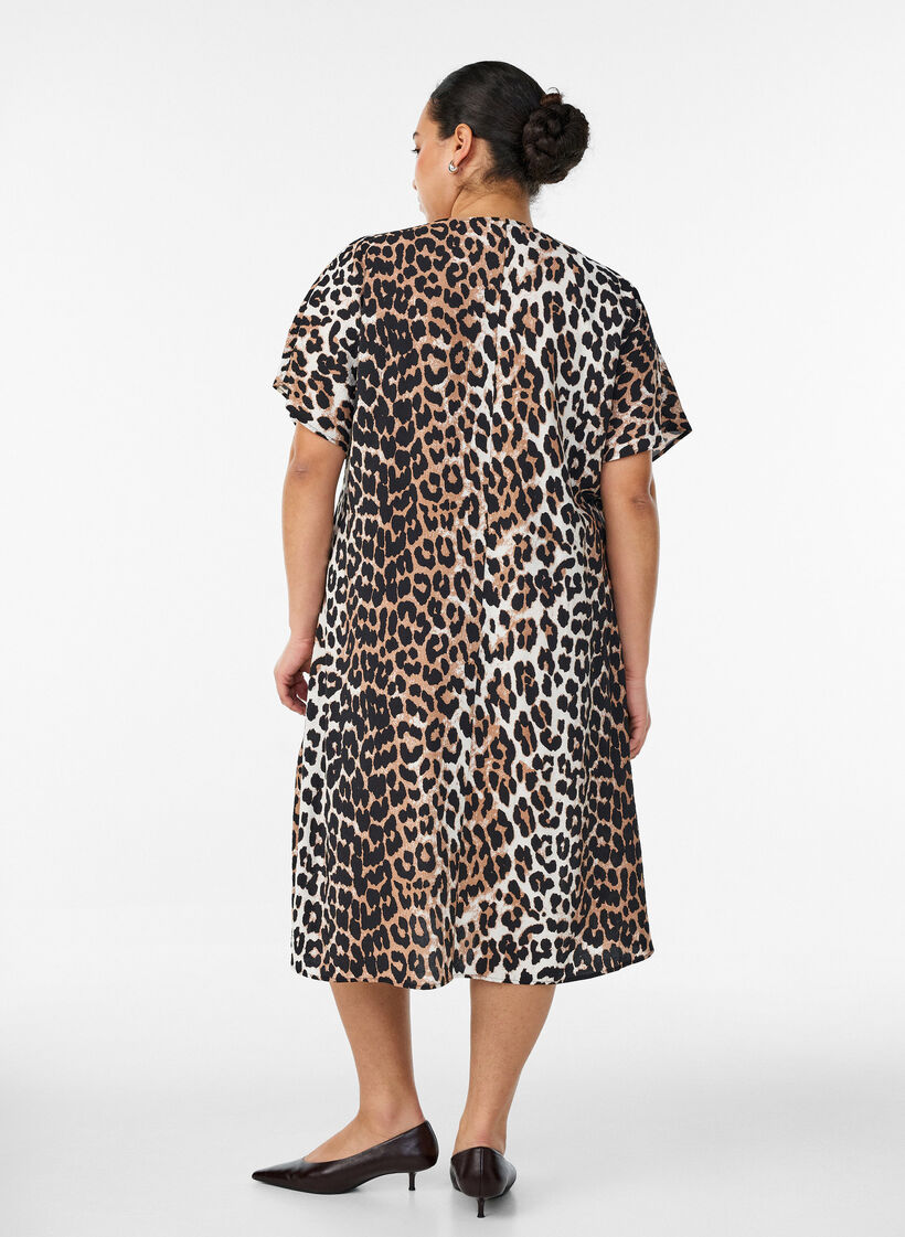 Kleid aus Viskose mit V-Ausschnitt, Braun, Model image number 1