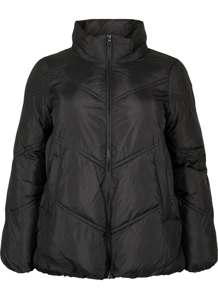 Kurze Puffer-Winterjacke mit Taschen, Black, Packshot image number 0