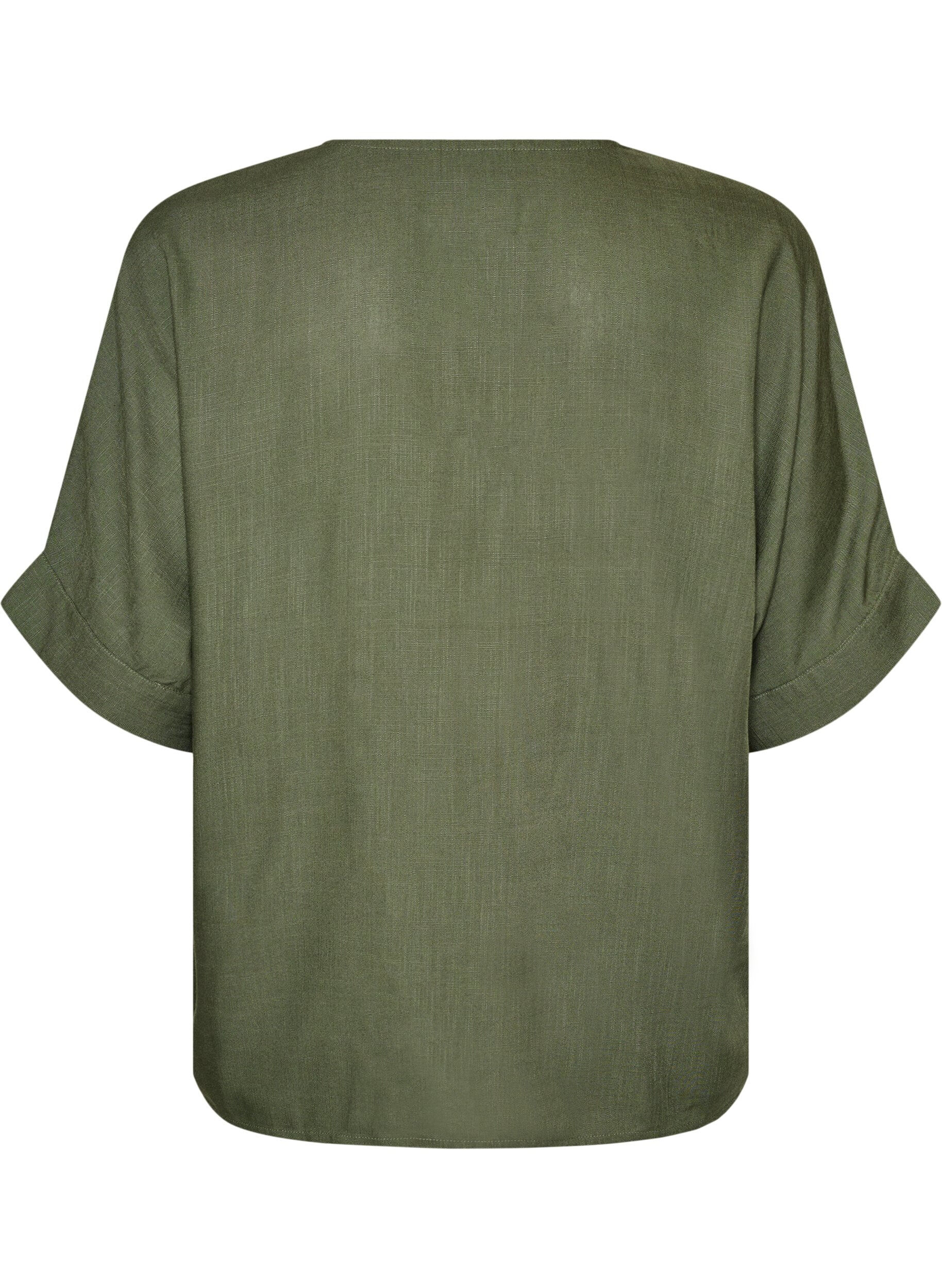 ZizziViskosebluse mit Crochet-Besatz und Kn&ouml;pfen, Gr&uuml;n, Packshot image number 1