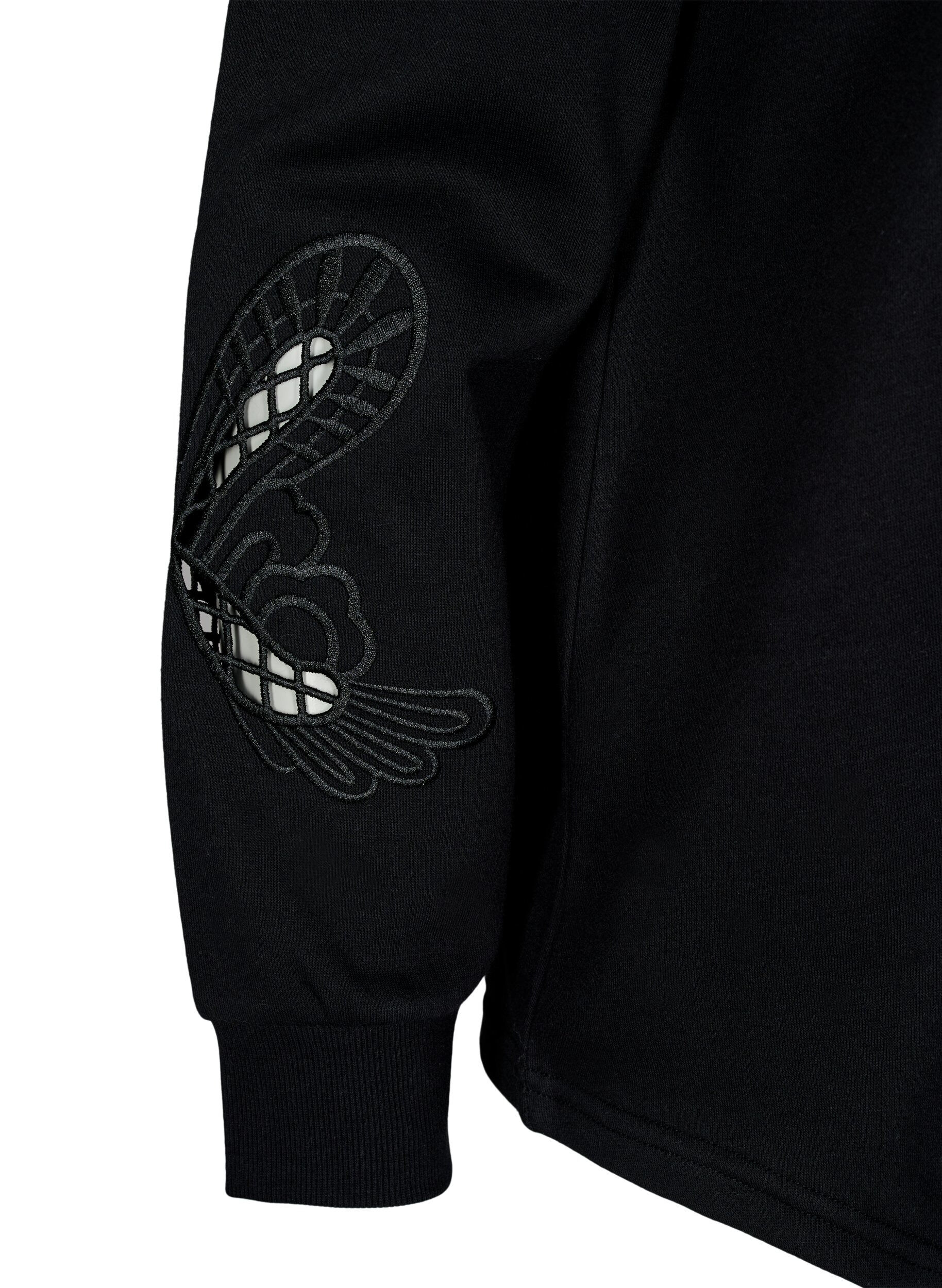 Zizzi Sweatshirt avec d&eacute;coupes &agrave; motifs brod&eacute;s, Black, Packshot image number 3