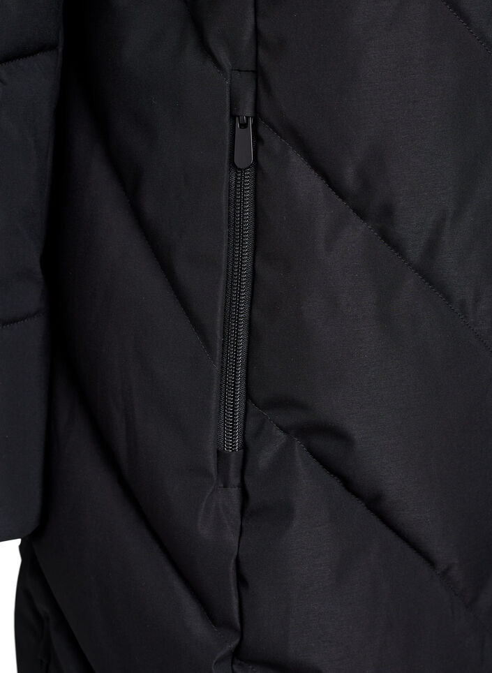 Langer Wintermantel mit Hakenverschl&uuml;ssen und Kunstfellkragen, Schwarz, Packshot image number 3