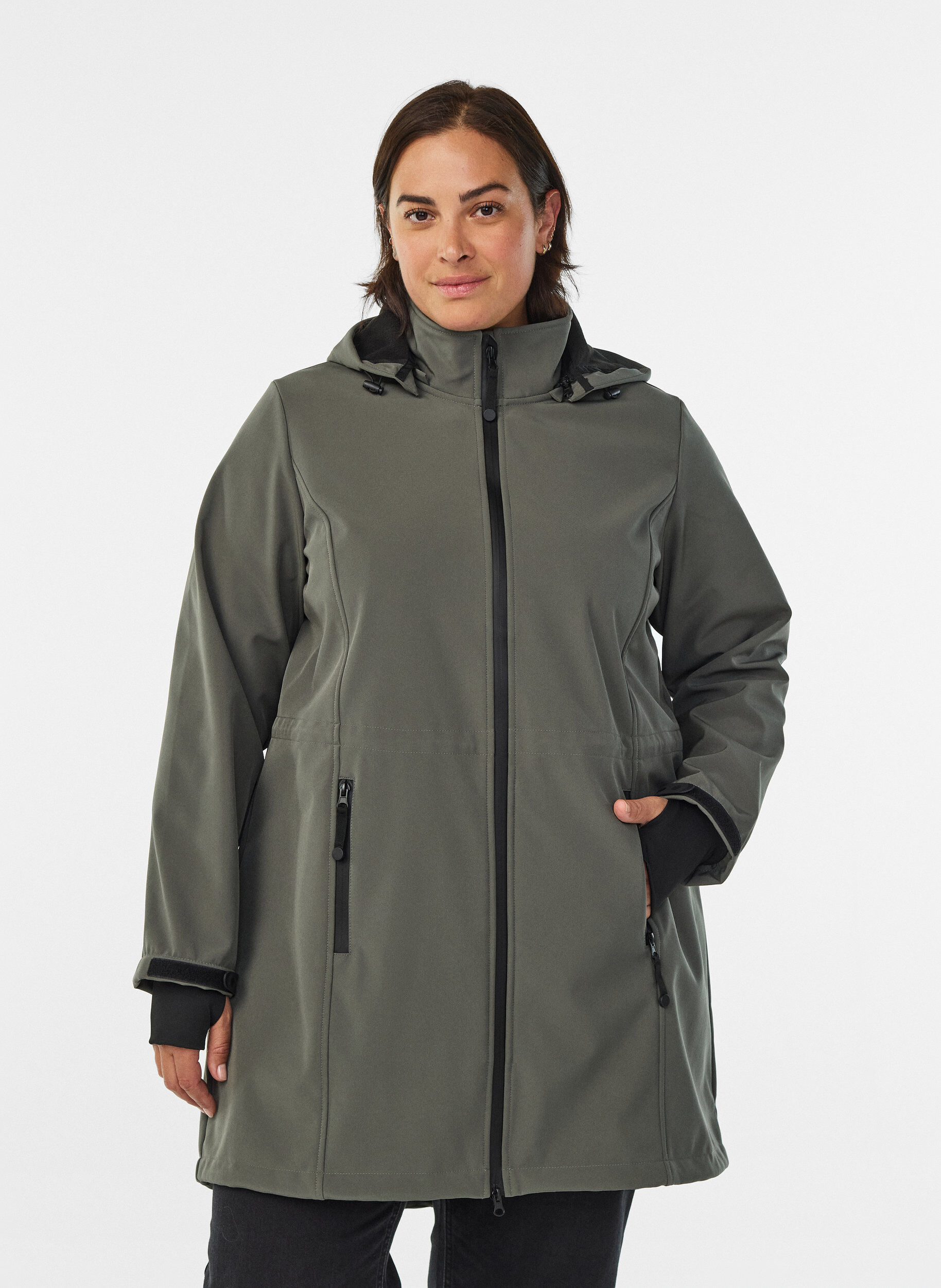 Zizzi Veste softshell avec capuche amovible, Gris anthracite, Model image number 0