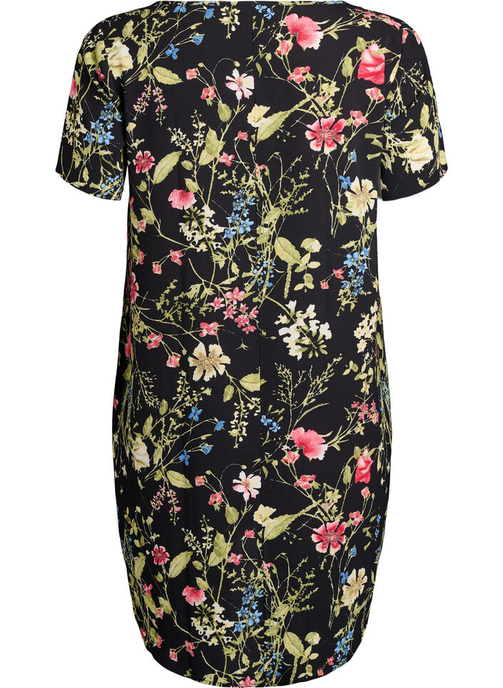 Kleid mit Aufdruck und kurzen &Auml;rmeln, Schwarz, Packshot image number 1