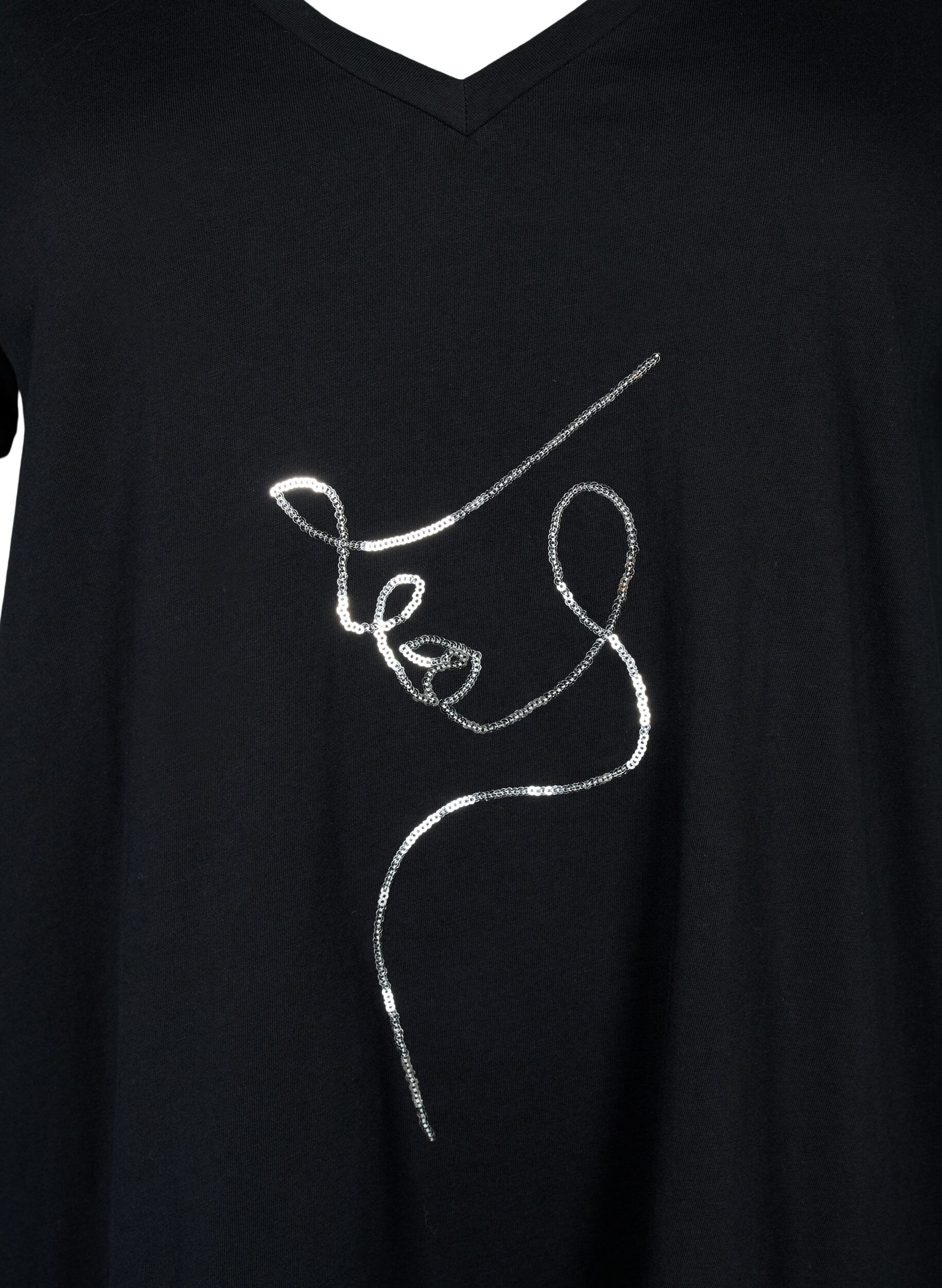 Zizzi T-shirt &agrave; paillettes en coton, Black W. Face, Packshot image number 2
