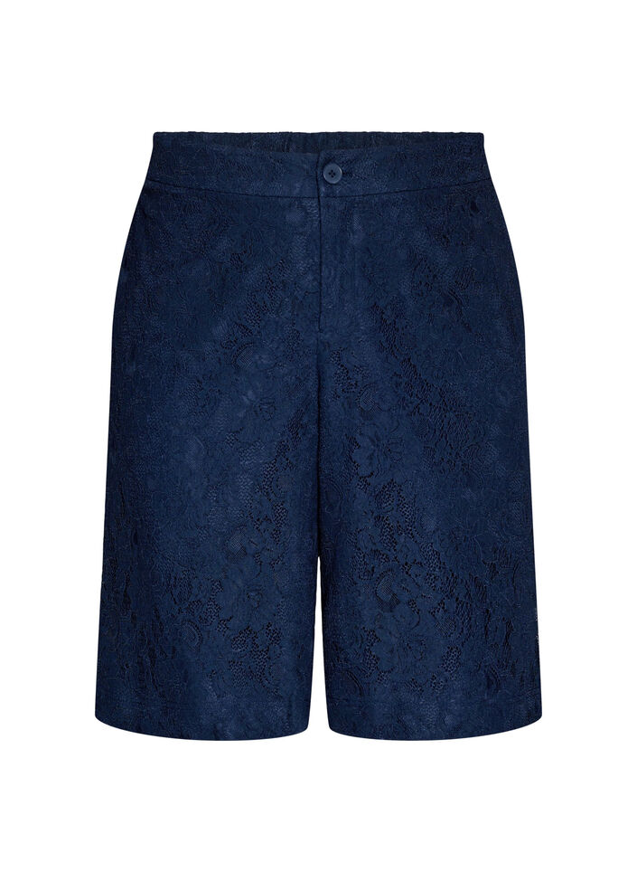 Hoch taillierte Bermudashorts aus Spitze, Blau, Packshot image number 0