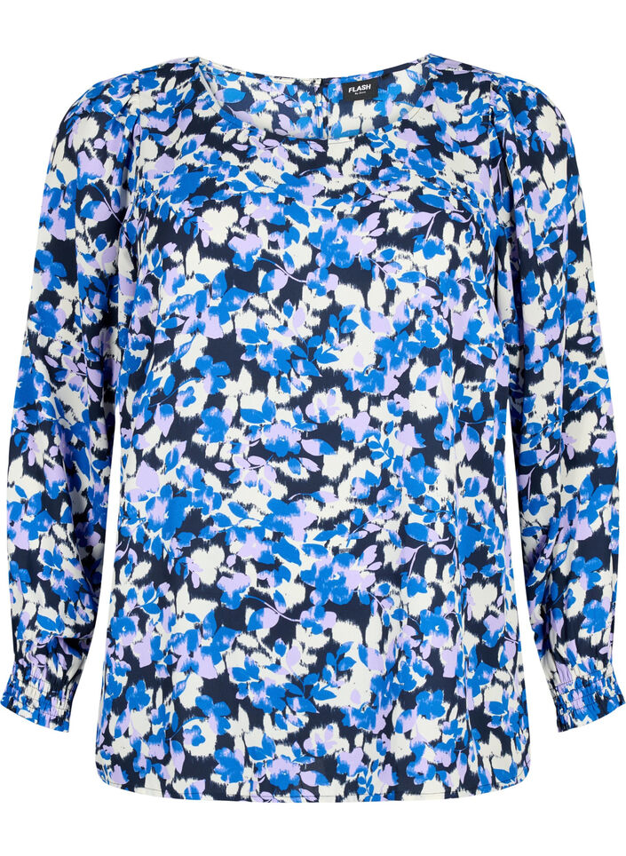 FLASH - Blouse à manches longues avec imprimé et smock, Blue Purple Flower, Packshot image number 0