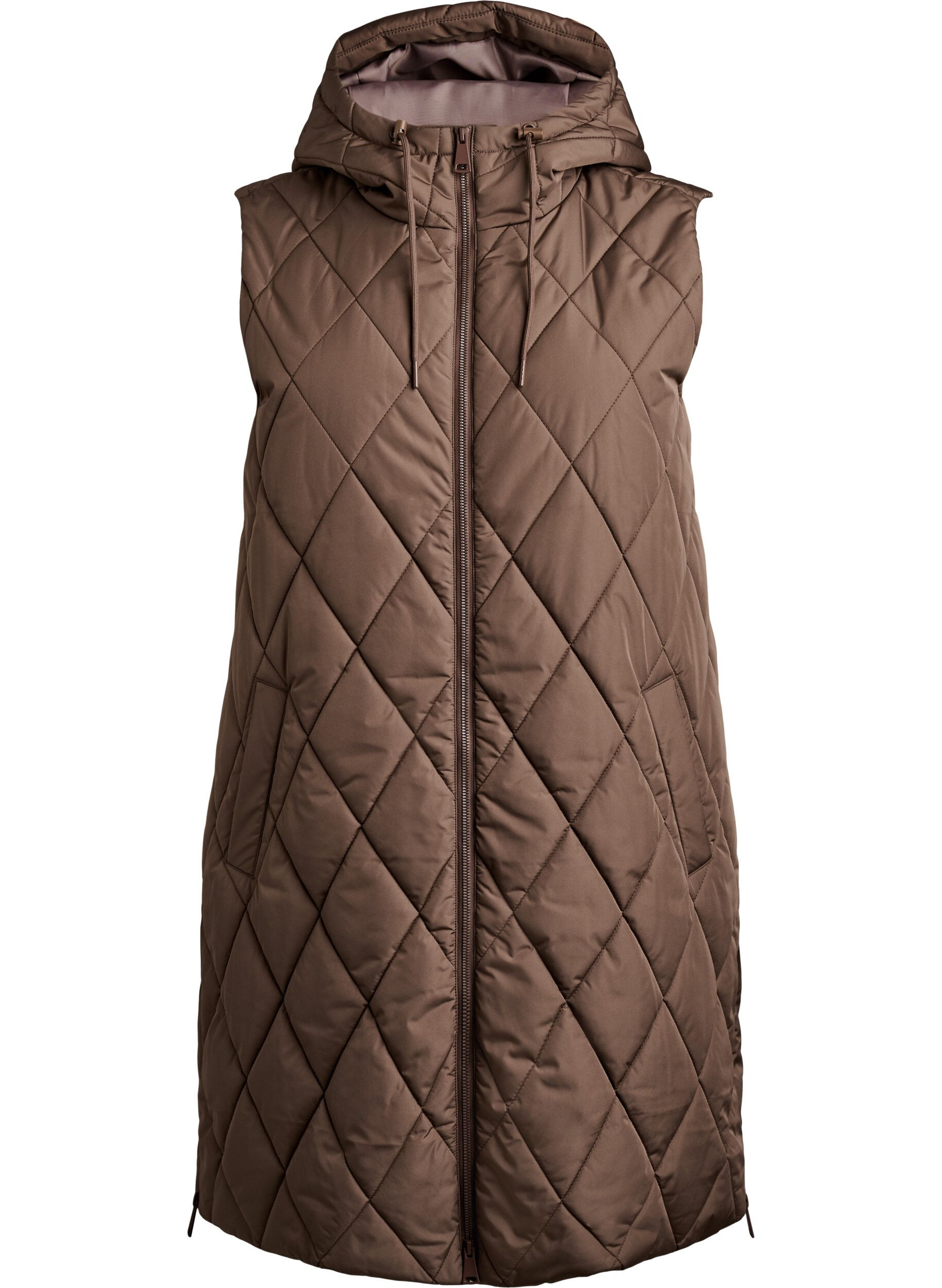 ZizziGilet matelass&eacute; mi-long &agrave; capuche, Marron, Packshot image number 0
