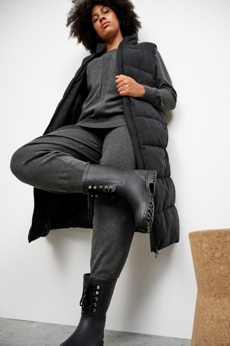 Botte large en caoutchouc à lacets, Black, Model image number 0