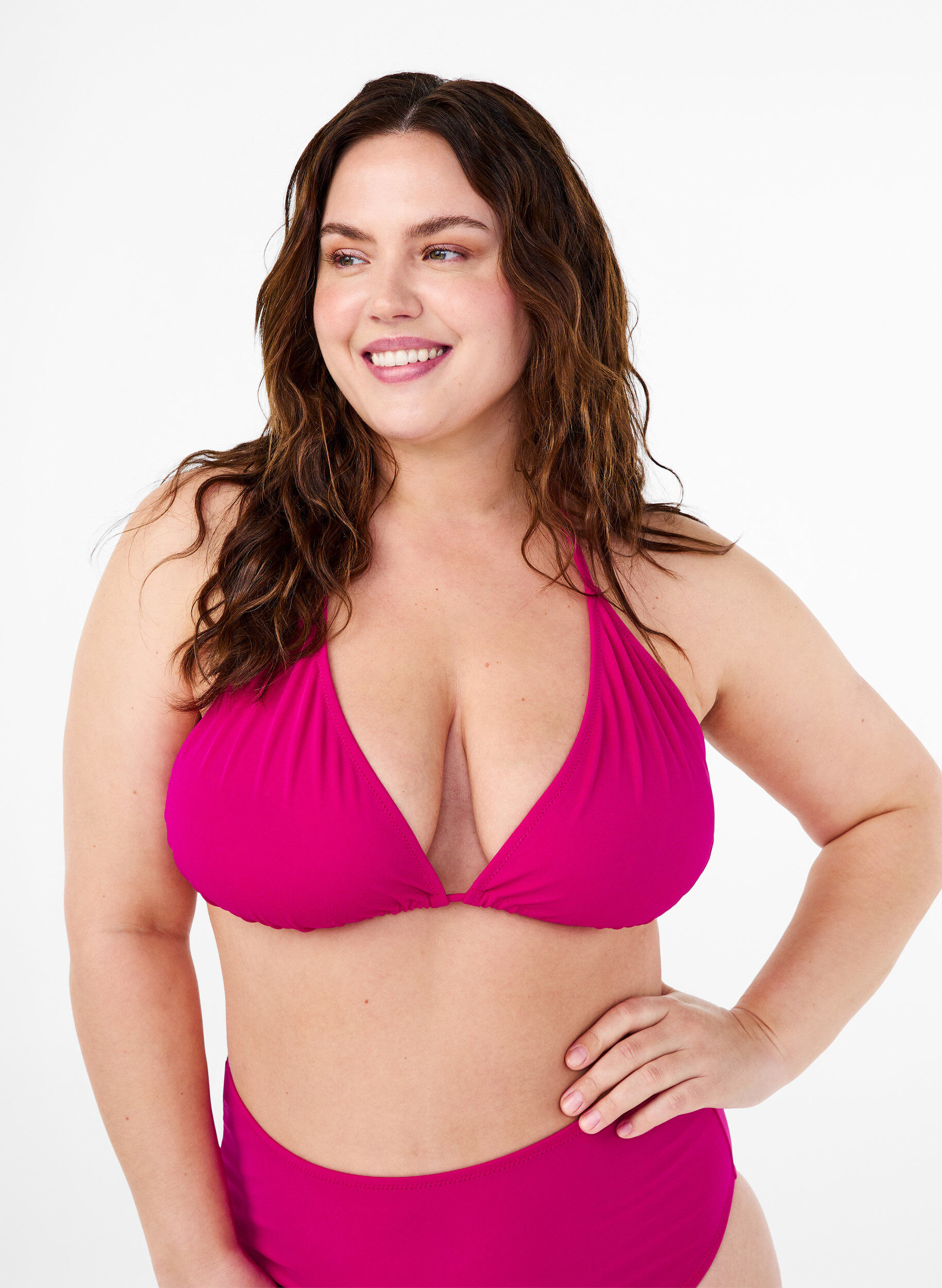 Zizzi Einfarbiges Triangel-Bikinioberteil, Pink, Model image number 0