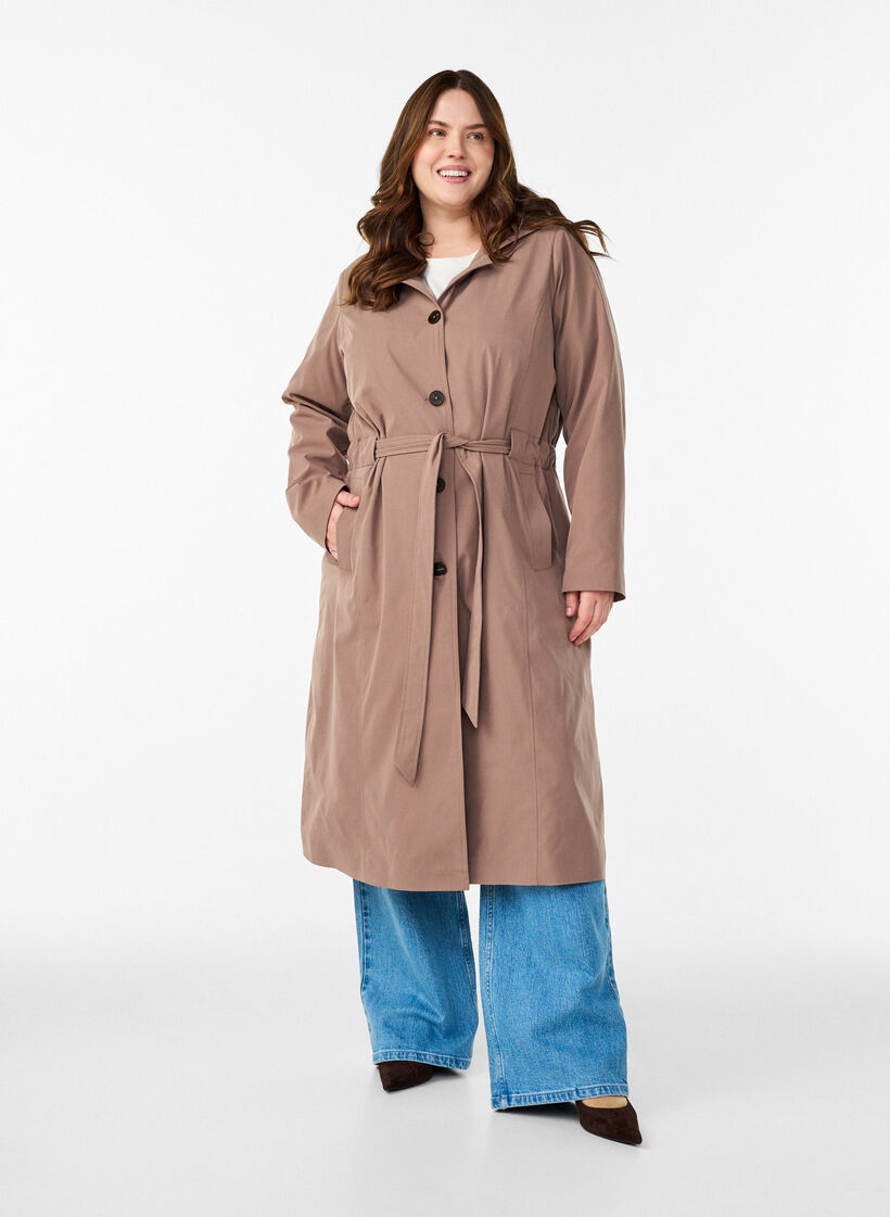 Trenchcoat mit Kapuze und Bindeg&uuml;rtel, Braun, Model image number 1