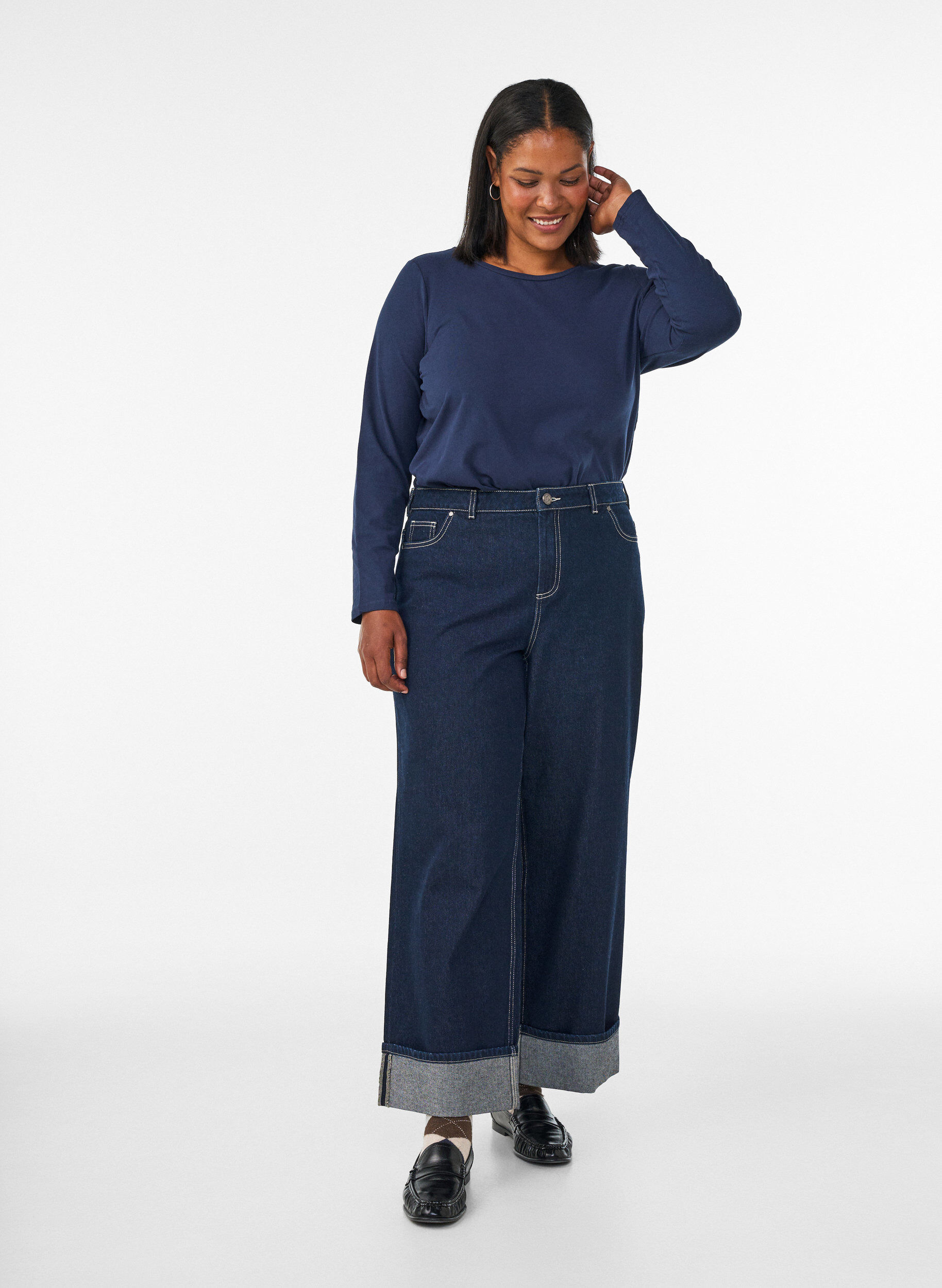 ZizziBasic Bluse aus Jersey mit langen &Auml;rmeln, Blau, Model image number 1