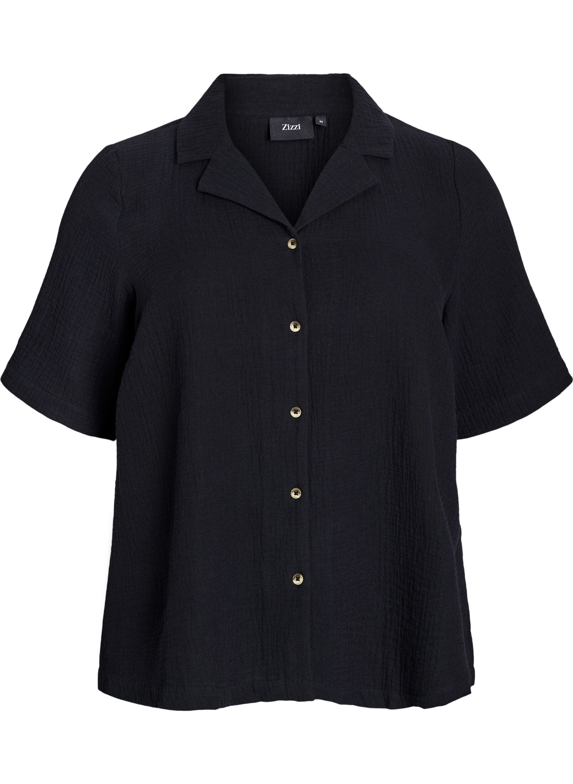 Zizzi Chemise &agrave; manches courtes en mousseline de coton, Noir, Packshot image number 0