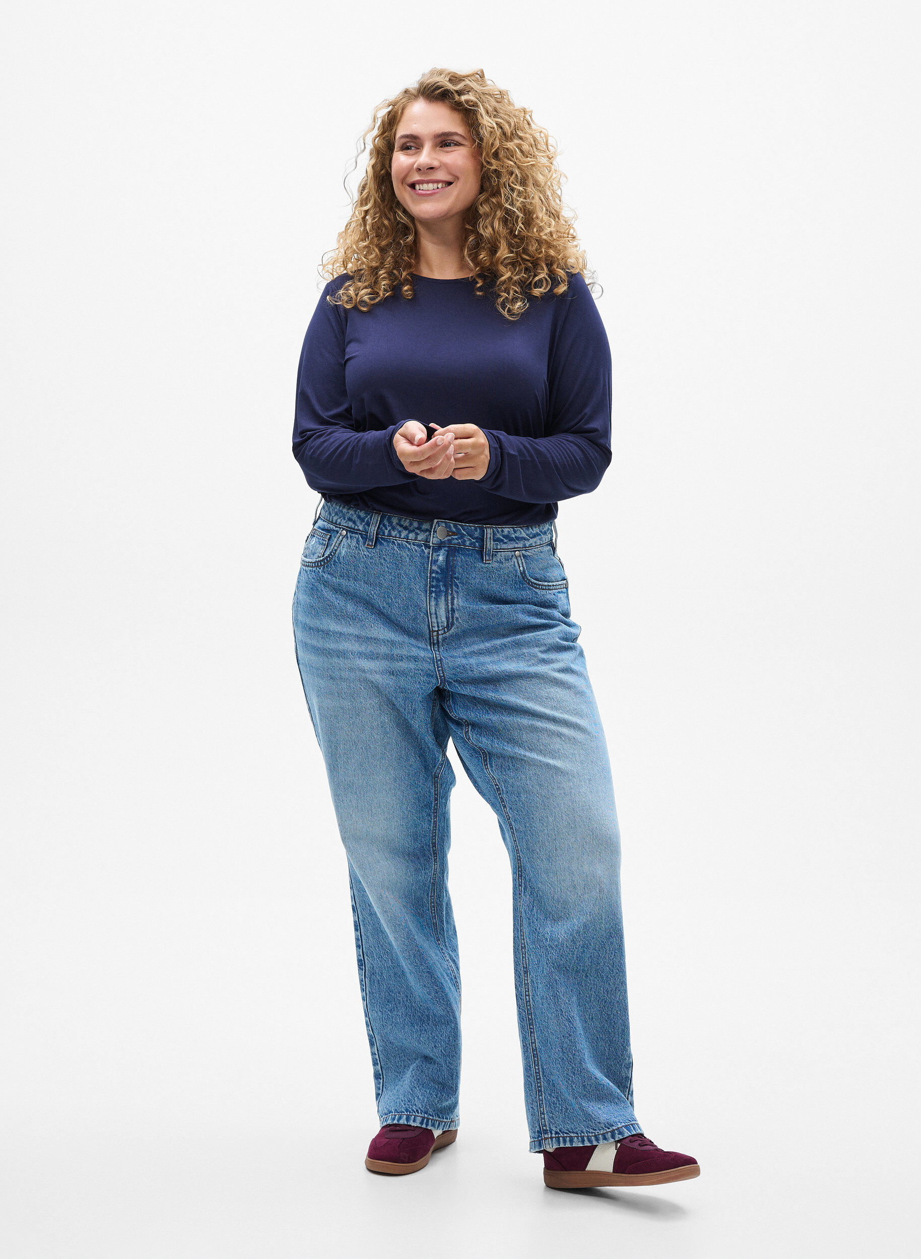 ZizziEinfarbige Bluse mit langen &Auml;rmeln, Blau, Model image number 1
