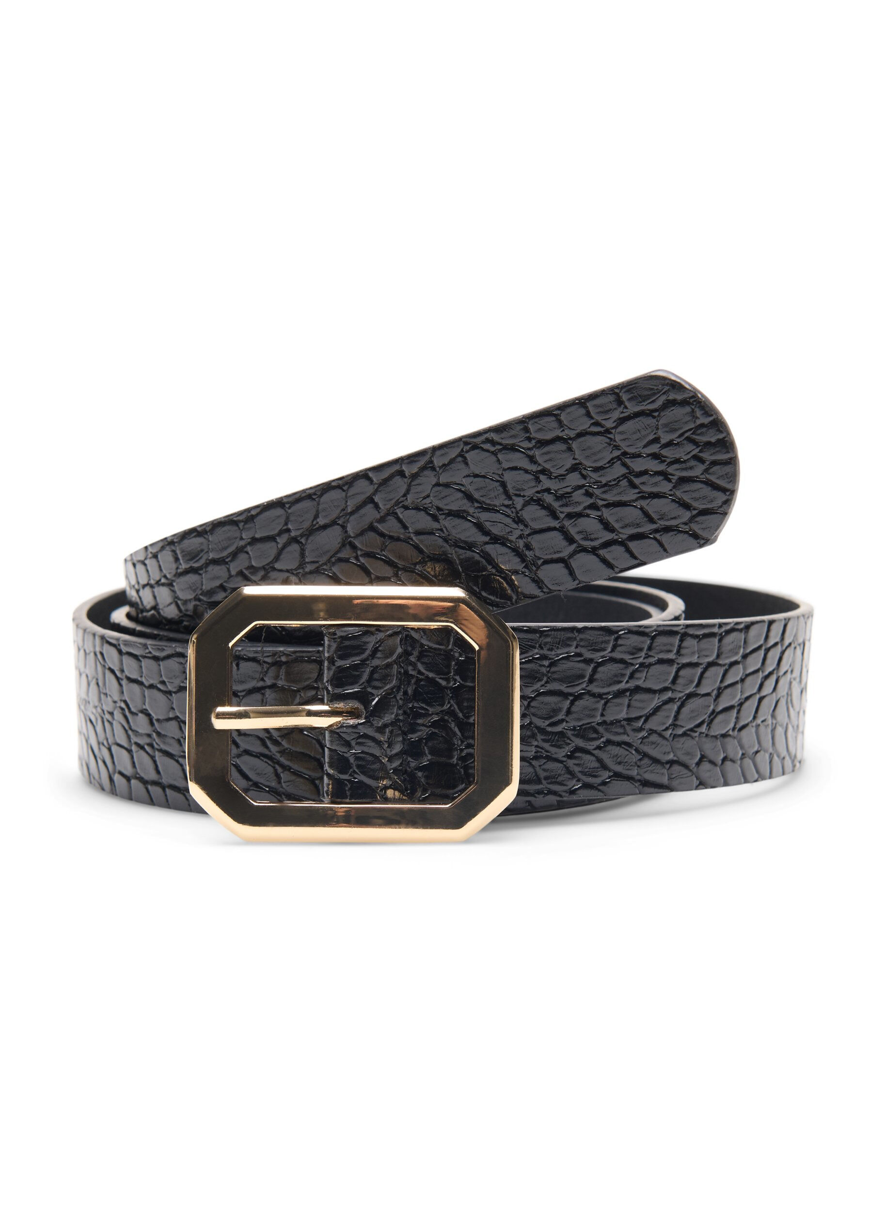 Zizzi Kunstlederg&uuml;rtel mit Krokomuster, Black w. Gold Buckle, Packshot image number 0