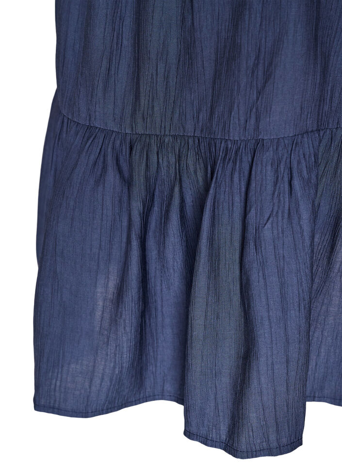 Kurzes Kleid aus Viskose mit R&uuml;schendetails, Blau, Packshot image number 3
