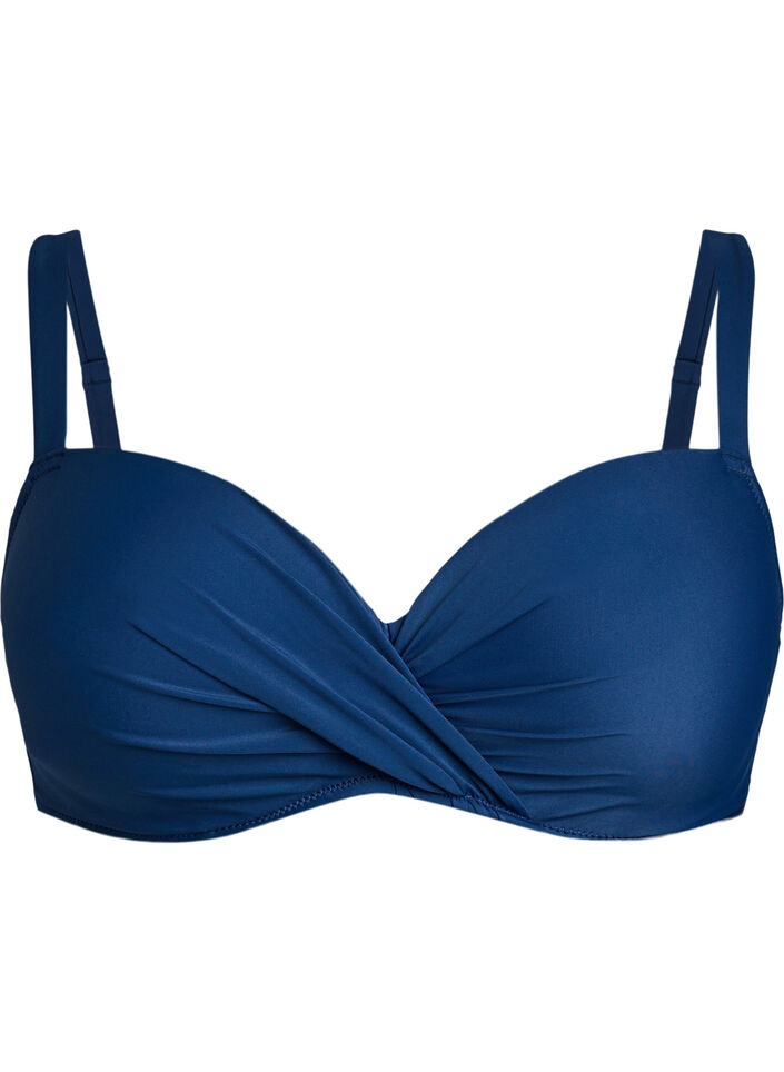 Bikinioberteil mit B&uuml;gel und Raffung, Blau, Packshot image number 0