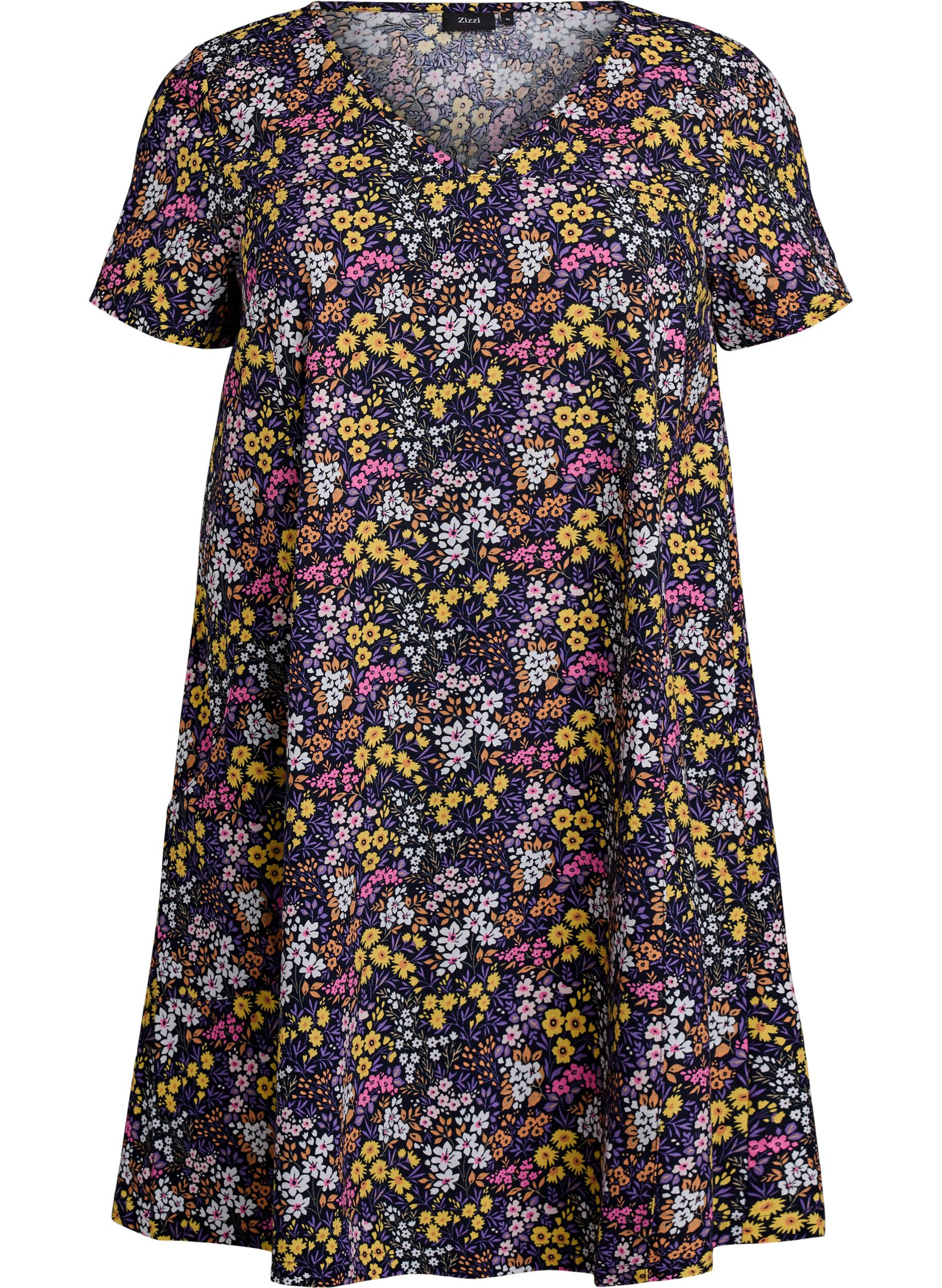 Zizzi Kurzes A-Linien-Kleid mit floralem Print, Blau, Packshot image number 0