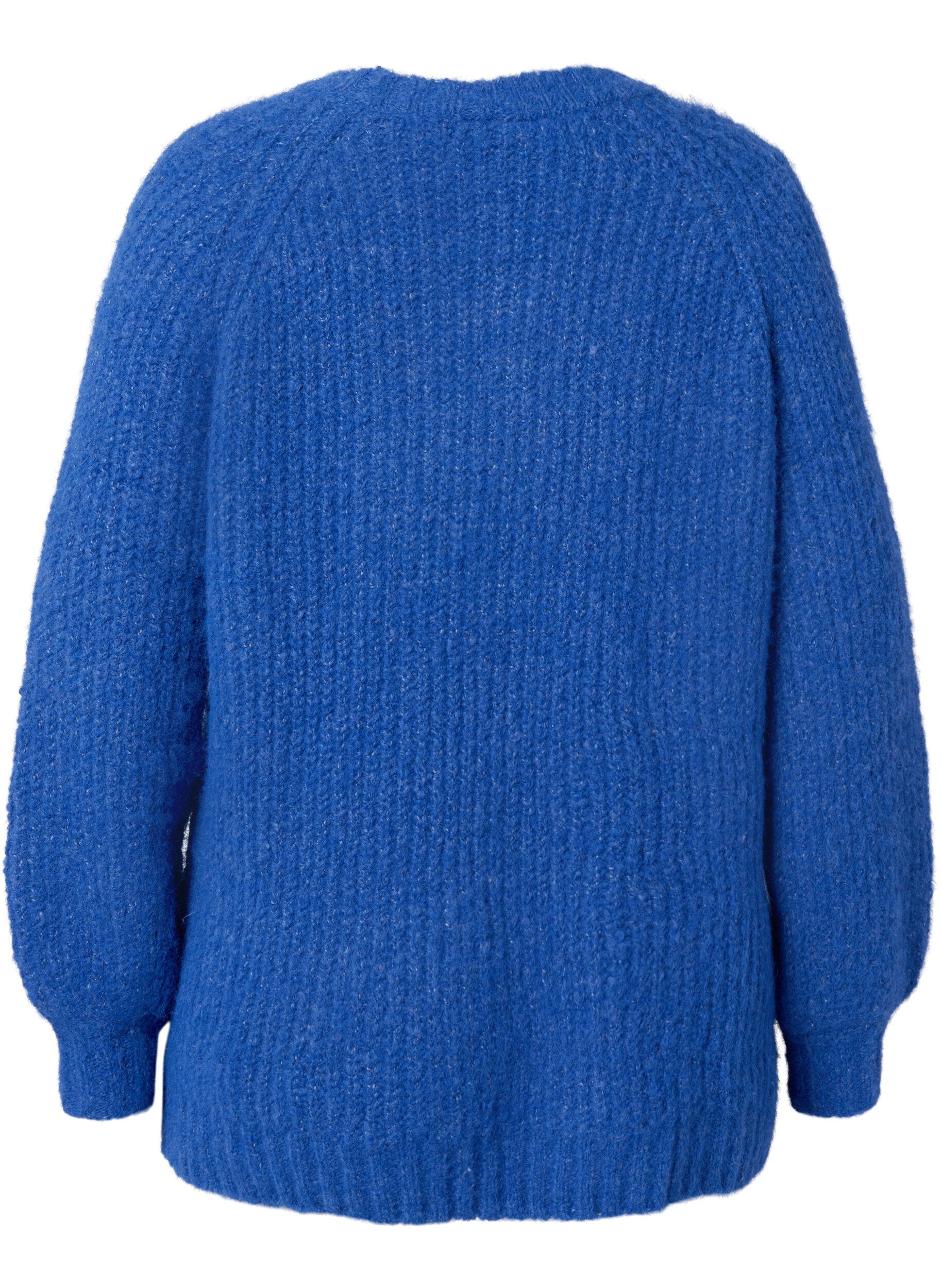 Zizzi Gestrickter Pullover mit Wolle und Raglan&auml;rmeln, Princess Blue, Packshot image number 1
