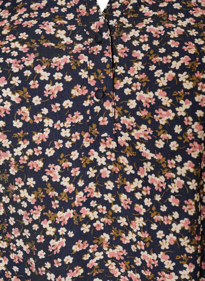 Blouse &agrave; imprim&eacute; floral en viscose avec manches courtes et d&eacute;tails smock&eacute;s, Bleu, Packshot image number 2