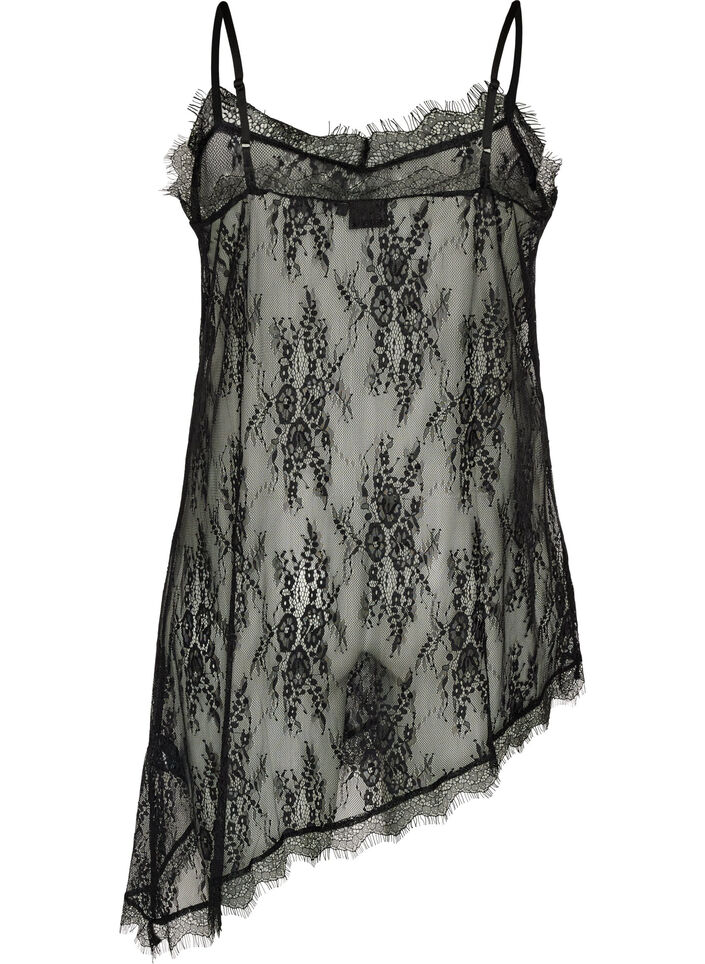 Spitzenkleid mit asymmetrischem Schnitt, Schwarz, Packshot image number 1
