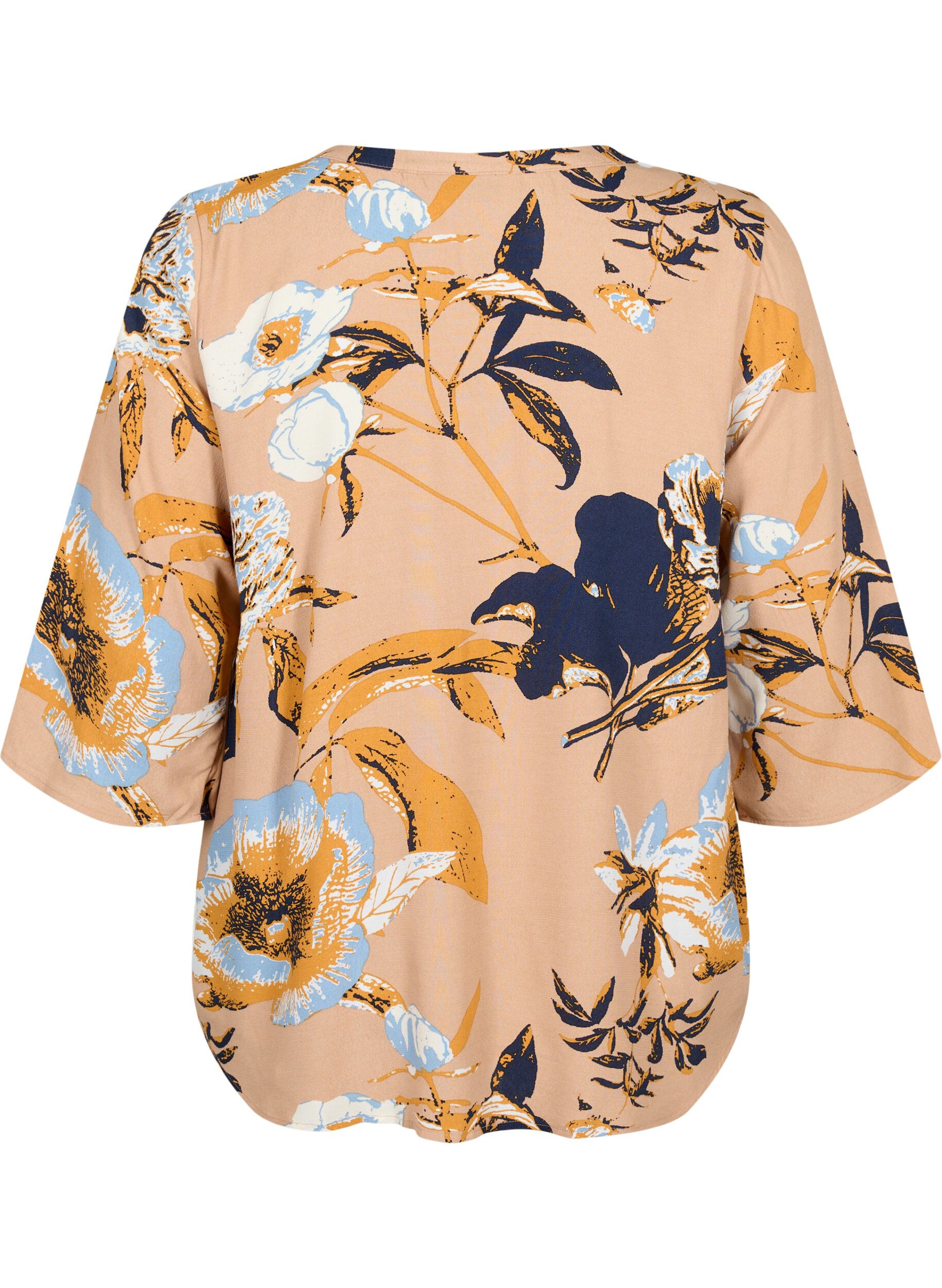 Zizzi Blouse en viscose &agrave; manches 3/4, Blue Flower AOP, Packshot image number 1