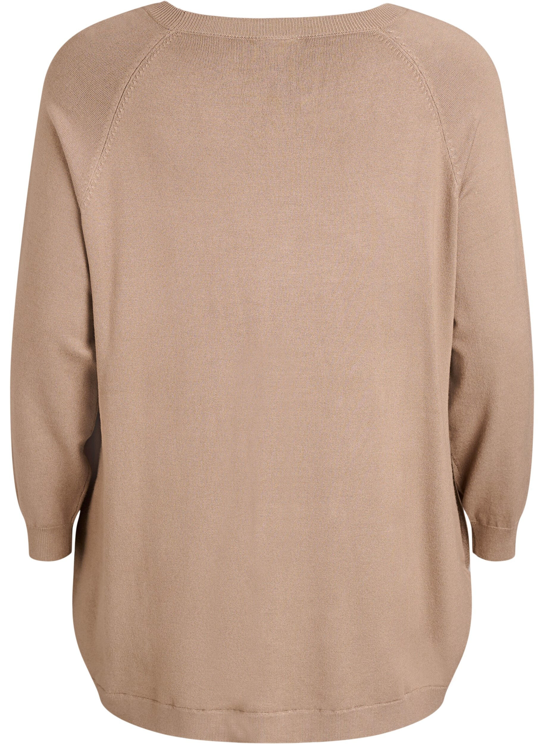 Zizzi Blouse en maille avec boutons sur le c&ocirc;t&eacute;, Beige, Packshot image number 1