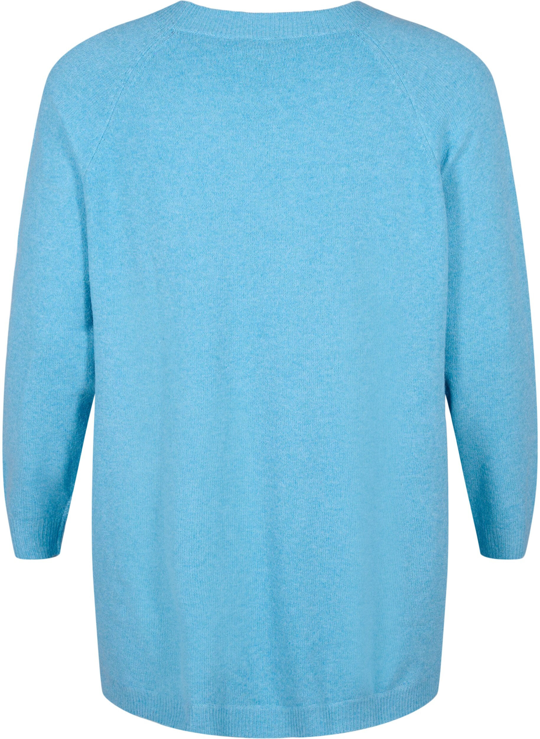 Zizzi Pull en tricot avec des boutons, River Blue WhiteMel., Packshot image number 1